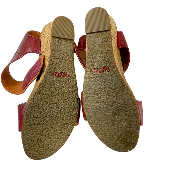 Taos Carousel 2 Women Size EU 40 US 9 Red Leather Wedge Heel Comfort Sandal Cork - Picture 9 of 11
